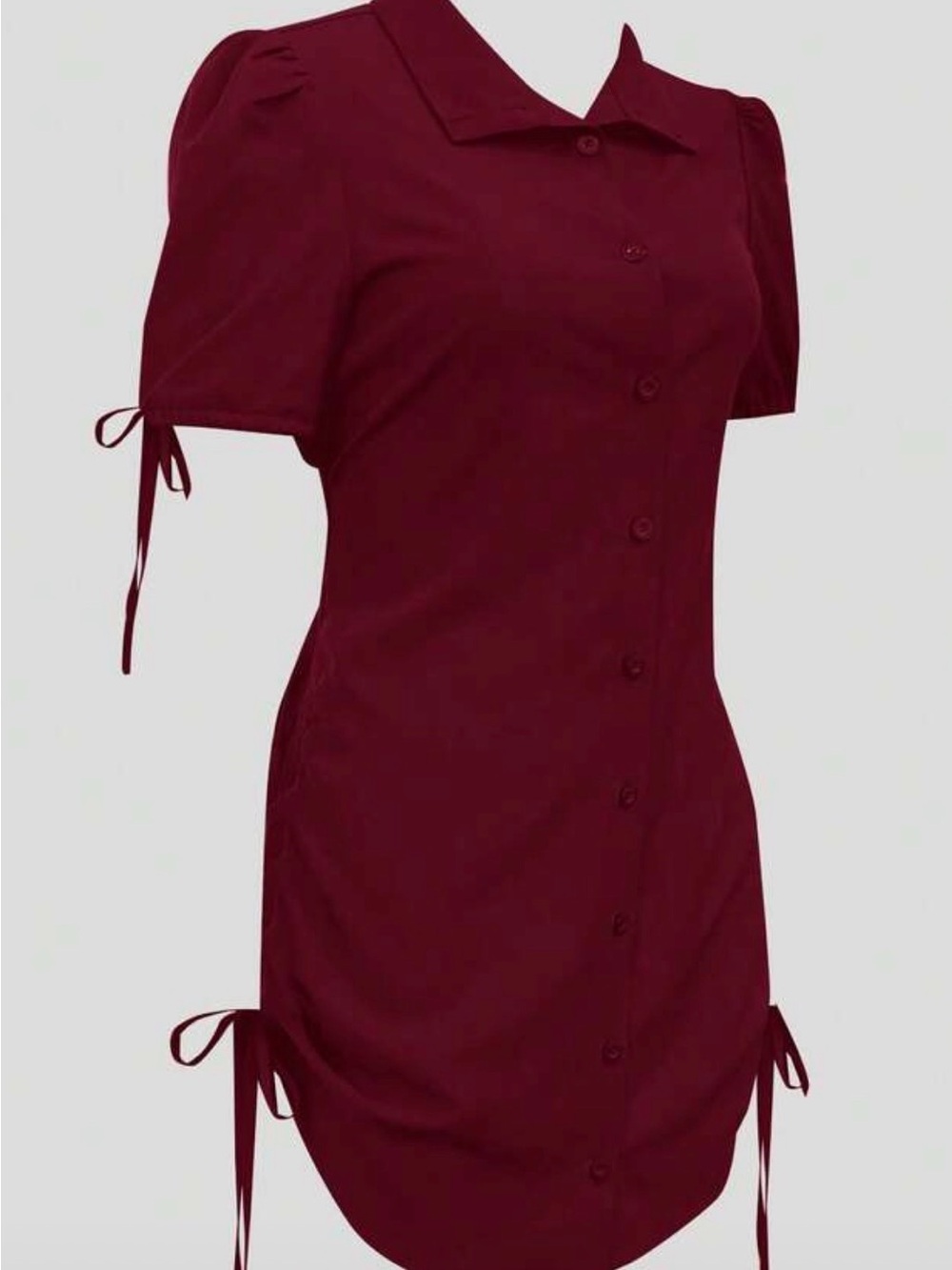 Women's Maroon Button-Front Short Sleeve Shirt Dress - Picture 3 of 9